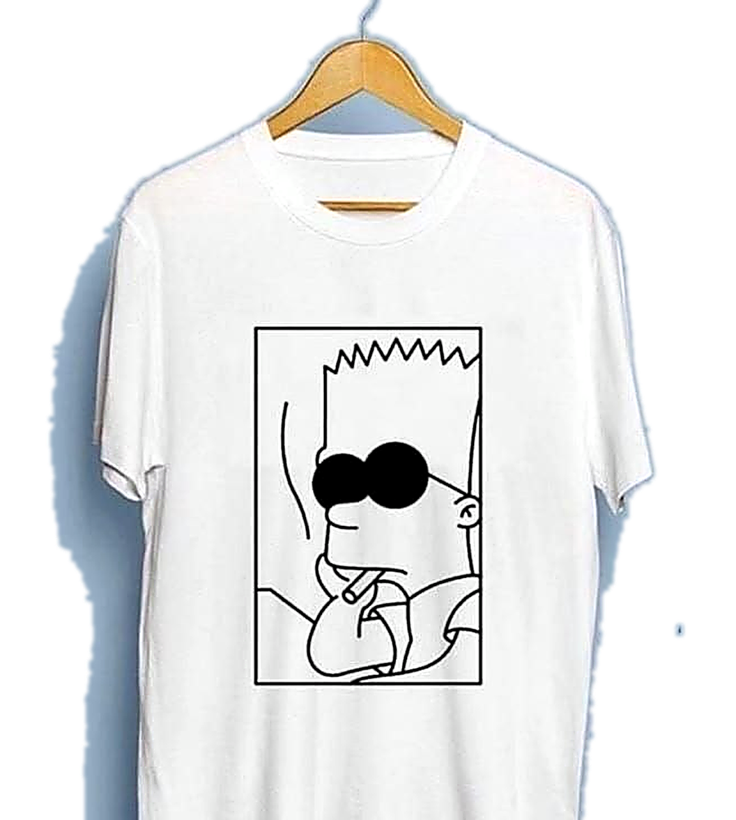 Camiseta blanca con ilustracion minimalista de Bart Simpson.